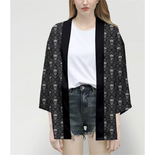 Japanese Blouse Kimono Cardigan Horror Skull Harajuku Samurai Costume Clothing Kimono Jacket blusas mujer de moda 2020 Yukata