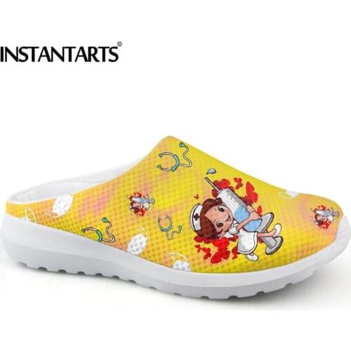 INSTANTARTS Women Summer Sandals Soft Comfortable Casual Nurse Shoes for Females Fashion Mesh Shoes Slip On Light Home Slippers