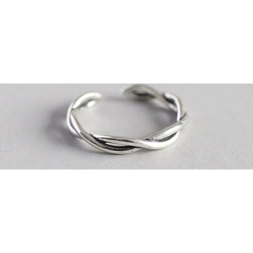 WYJZY Korean fashion sterling silver opening ring for women personality retro interlaced opening ring