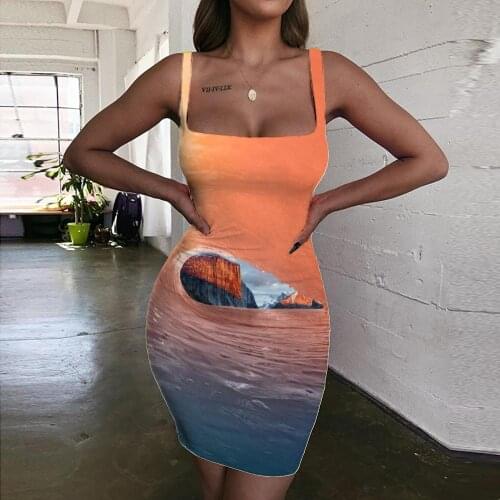 Giyu Brand Waves Dress Women Flame Ladies Dresses Mountain 3d Print Womens Clothing Summer New Boho Fashion