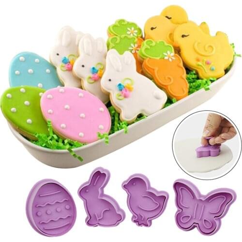 1Set Easter Cookie Mold Rabbit Eggs Pattern Animal Biscuit Cutter 3D Cartoon Bunny Chick Molds Baking Tools Party Cake Supplies