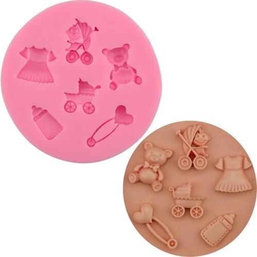 1Pcs Baby Carriage Silicone Mold Chocolate Fondant Cake Decorating Mould Bottle Kitchen Sugarcaft Tools