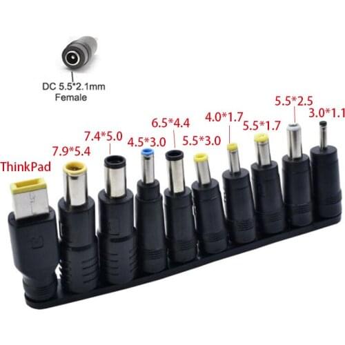 10pcs/set Universal for Notebook Laptop DC Power Charger Supply Adapter Tips Connector Jack to Plug Charging DC 5.5*2.1mm B