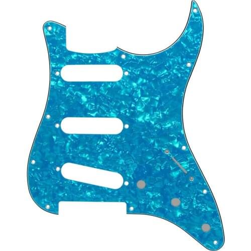11 Hole SSS Guitar Strat Pickguard Fit USA/Mexican Standard Strat Modern Guitar Replacement, Skyblue Pearl