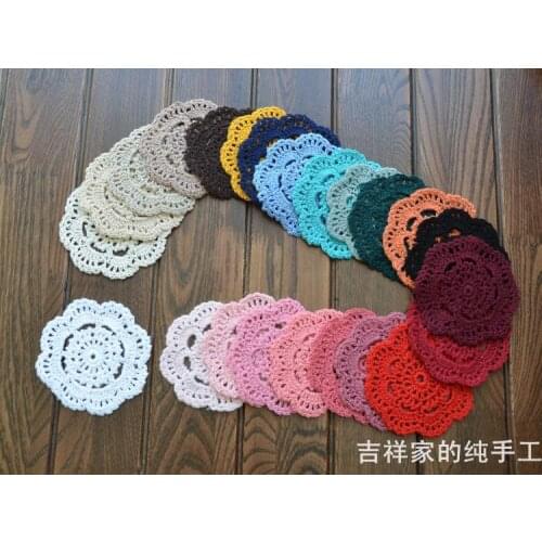 12 PCS Candy Colors Small Mats Pads Cup 100% Cotton Shabby Vintage Look Crocheted Doilies Office Bar Kitchen Decoration