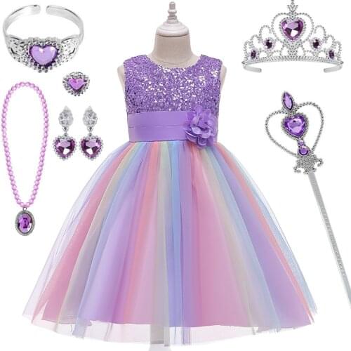 2020 Girl Summer Dress For 3-10 Years Girls Kids Birthday Party Princess Dresses Children Flower Gown Costume Clothes Crown Set