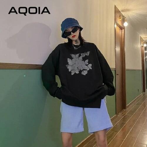 2020 Autumn Streetwear Female Pullovers butterfly Printing Letter Womens Sweatshirt Hoodies Loose Oversize Woman Sweatshirt