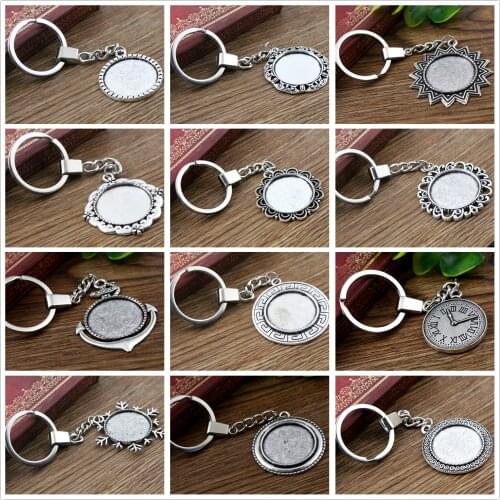 25mm Inner Size 12 Style Antique Silver Plated Cameo Setting Base;Handmade Cameo Setting, Metal Key Chains Accessor