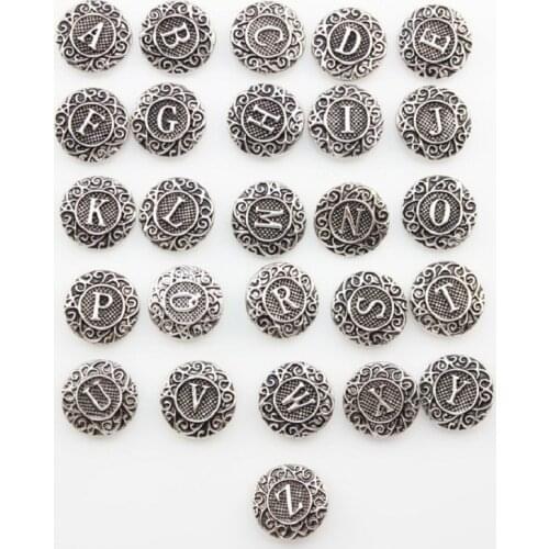 26pcs Alphabet Snap Button Jewelry Metal Initial A-Z Letter Snap Button 18mm Fits Snap Button Bracelets
