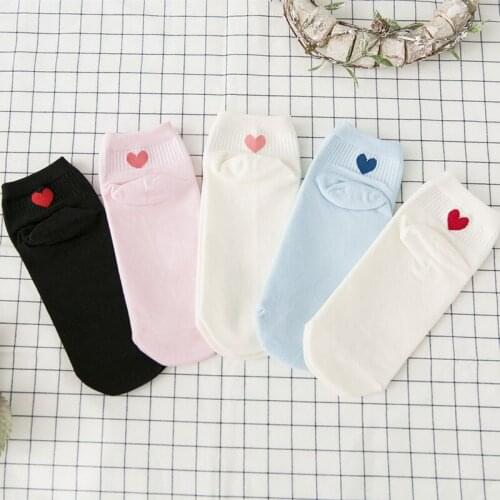 5pairs Women Ankle Socks Cute Beautiful Red Heart Woman Cotton Sock Autumn Breathable College Style Funny Sock Casual Meias