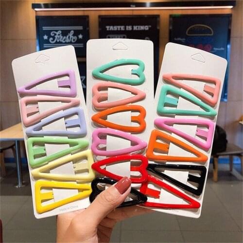 6PCS/Set New Women Girls Cute Colorful Heart Triangle Hairpins Sweet Hair Clips Barrettes Hair Ornament Fashion Hair Accessories