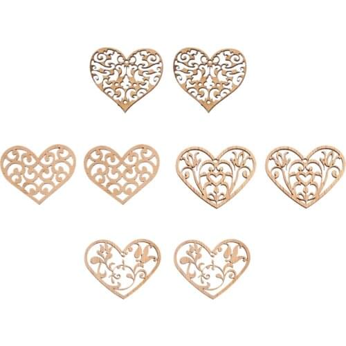 8pcs Natural Unfinished Wood Hollow Heart Wooden Shapes Scrapbooking Embellishments Tags for Card Making DIY Craft Painting