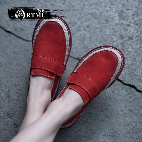 Artmu Original Retro Genuine Leather Deep Mouth Women Shoes Casual Flat Sole Student Shoes 2018 New Style Handmade F03926