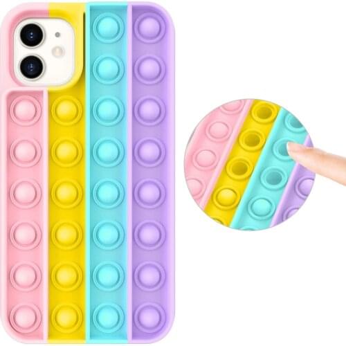ASINA Fidget Toy Case for iPhone11 12 Pro Max Push Pop Bubble Silicone Rubber Phone Case for iPhone 6 7 8 Plus X XS Max Pop it