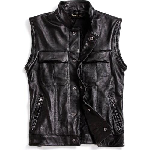 Free shipping,Brand new style cowhide vest.100% Genuine leather men slim vest.motorbiker mens vests,quality sales
