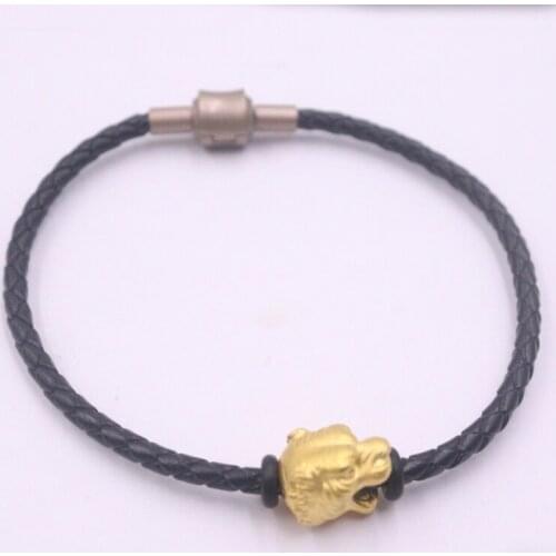 999 24K Yellow Gold Bracelet Real Gold Chain Lucky Zodiac Tiger Head Charms Beads For Women Girl Best Gift Jewellery