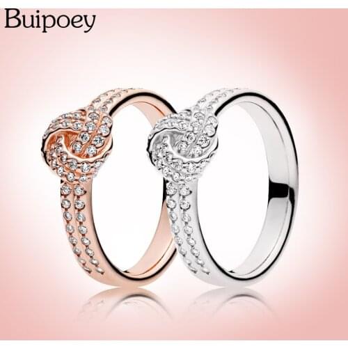Buipoey New Rose Shiny Intertwined Rings for Women Girls Original Wedding Engagement Crystal Ring Stackable Ring Jewelry Gift