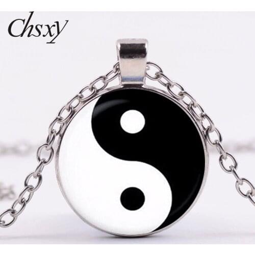 CHSXY Chinese Taoism Tai Ji Yin Yang Pattern Necklace Art Photo Glass Cabochon Pendant Necklaces For Friends Men Jewelry Gifts