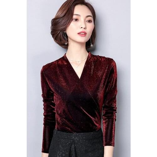 Womens Clothing 2018 Autumn New Bottoming Shirt Long-sleeved Wild Large Size Slim Solid Color V-neck T-shirt Women