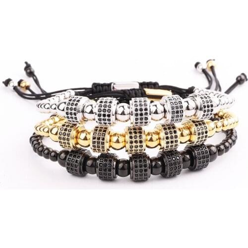 JARAVVI Luxury CZ Charm Stainless Steel Beads Friendship Macrame Bracelet Men Jewelry Gift