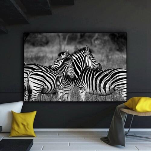 Black and White African Zebra Wild Animal Landscape Canvas Painting Posters and Prints Cuadros Wall Art Picture For Living Room