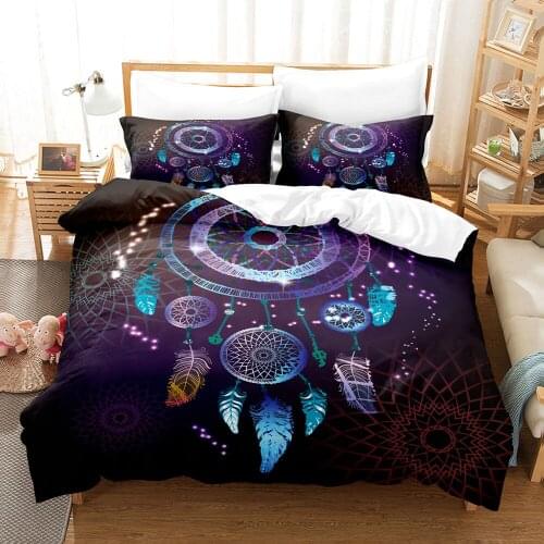 Boho Purple Cover Cover Sets Bedding Print Dream Catcher /Pumo Bohemians Bed Cover Set Full Queen King Size Bed Linens 228x228