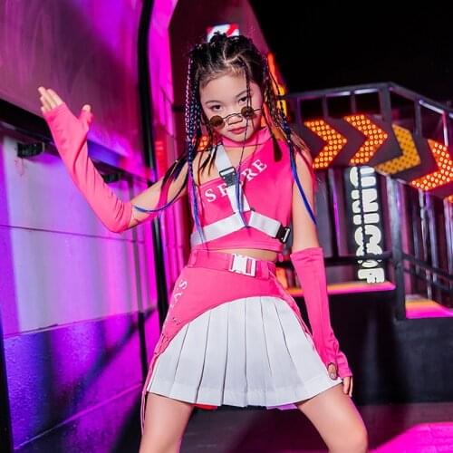 Pink Girls Jazz Dancing Competition Outfit Hiphop Streetdance Costumes Catwalk Suit Childrens Day Performance Stage Wear YS1456