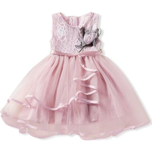 2019 New Flower Baby Girl Dresses Sleeveless Lace Mesh Girl Princess Dress For 1-5 Yrs Children Clothing Baby Girl Clothes
