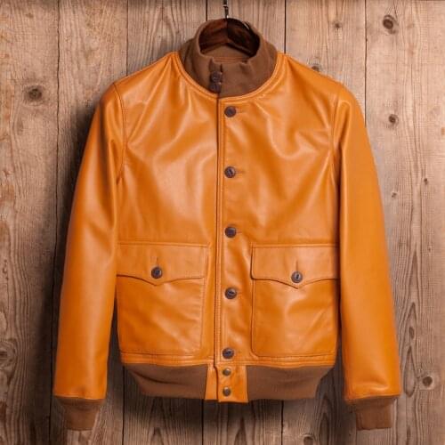 Genuine Leather Bomber Jacket Men Cow Leather Jacket Korean Motorcycle Slim Mens Leather Jacket Jaqueta De Couro M6228 YY1000