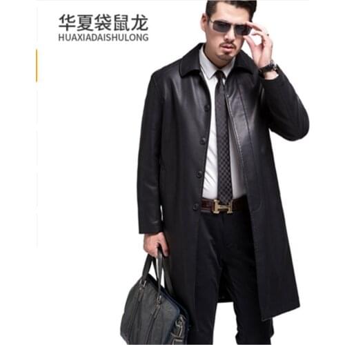 New Style Men Genuine Leather Coats Long section Sheepskin Jacket and Coat Male Leather Coat Winter Style ,Leather jacket loog