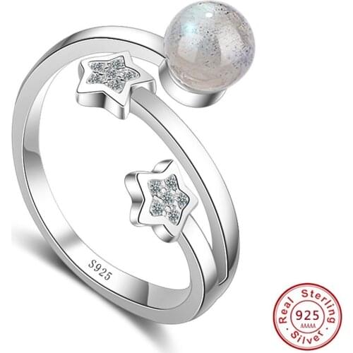 Hot Sale New Fashion Super Shiny crystal star Design Silver Color Adjustable Size Rings for Women Jewelry Gift