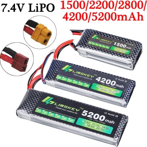 7.4V RC LiPo Battery 1500 2200 2800 4200 5200 6000mAh 35C For RC Airplane Drone Quadrotor Car Battery Parts 2S Power battery