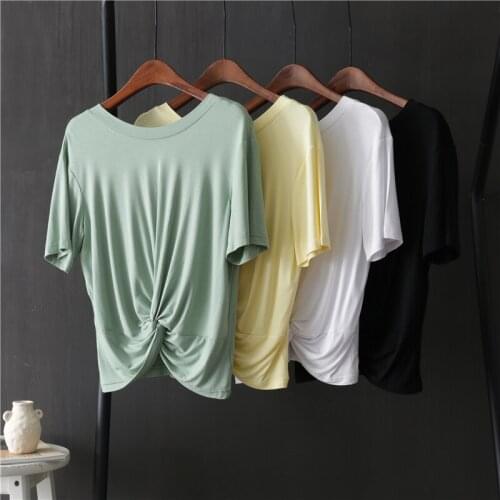 Modal women t-shirts 2020 summer new o-neck short-sleeved solid short high waist female pulls tops tees