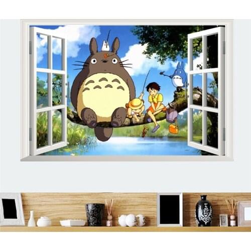 My Neighbor Totoro Wall Stickers For Kids Room Home Decoration Anime Animal Mural Art Cartoon 3d Window Wall Decals Movie Poster