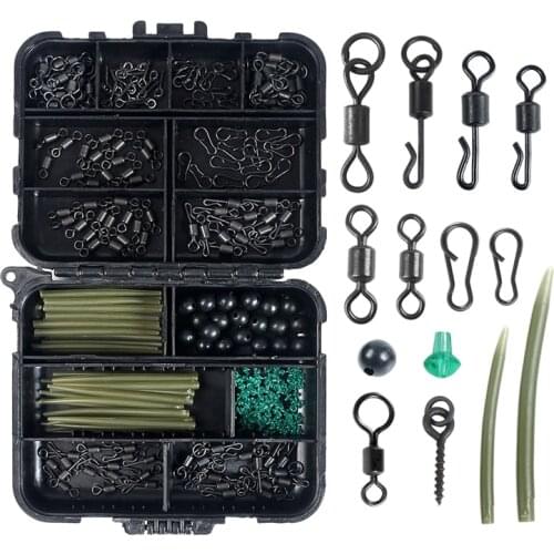 Carp Fishing Tackle Kit, 300Pcs/Box Including Anti Tangle Sleeves Hook Stop Beads Boilie Bait Screw Rolling Swivel Snaps