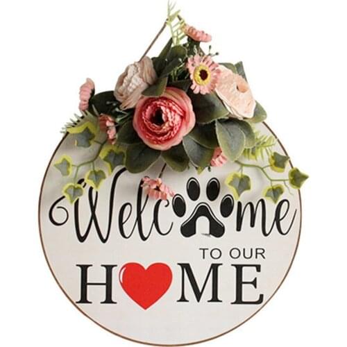 Welcome Door Sign Home Outdoor Decorations Christmas Wreath Wood Housewarming Gift Coffee Color Sign Front Wood Door Pedant