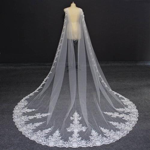 Real Photo High Quality Lace Long Bridal Bolero 3.5 Meters White Ivory Cape for Wedding Dress Bolerko Slubne Wedding Accessories