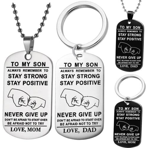 New Lettering "To My Son" Stainless Steel Geometric Military Necklace Fashion Keychain Love Gift For Son