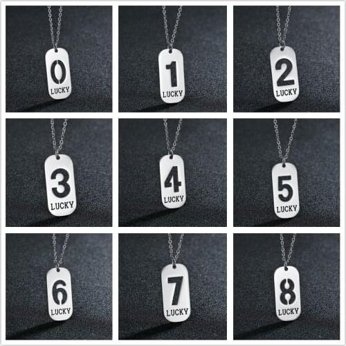 New Lucky Number 0 1 2 3 4 5 6 7 8 9 Pendant Necklaces for Women Choker Geometric Long Chain Male Necklace Stainless Steel