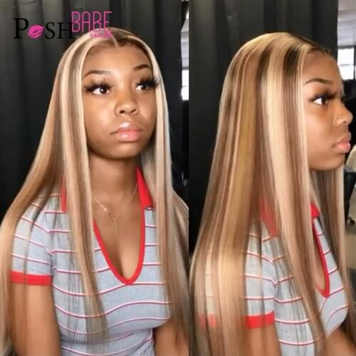 #18/613 Colored Highlight Wig Human Hair 30 Inch 13x4 Brown Highlights Lace Front Wigs Pre Plucked Remy Brazilian Human Hair Wig
