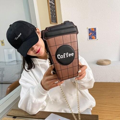 Personalized Coffee Chain Handbags New Fashion Cute Funny Crossbody Bags for Women 2021 PU Printed Zipper Mobile Phone Bag