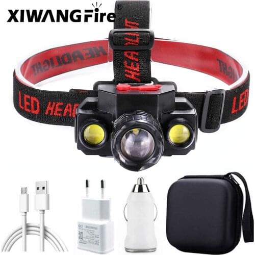 Portable T6 COB Headlamps 4 Modes 18650 Head Flashlight USB Rechargeable Handband Lights Zoomable Mini Fishing Headlights