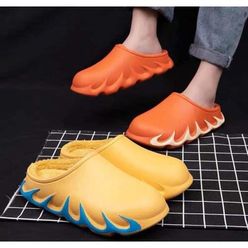 RH Eva Winter Clogs Lightweight Fur Garden Shoes Indoor Home Fire Pattern Sandal Slippers EVA Flat Clog Footwear High Quantity