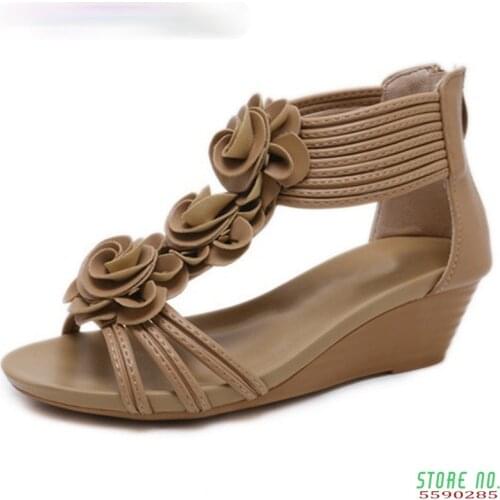 Gladiator Sandals Summer New Woman Fashion Platform Mid Heels Open Toe Wedge Sandals Soft Leather Sexy Casual Shoes