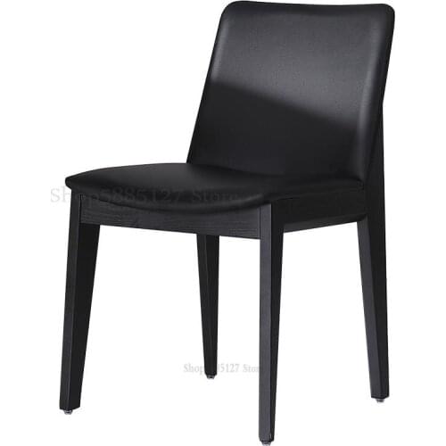 Nordic Solid Wood Dining Table Chair Modern Minimalist Leather Art Solid Wood Restaurant Home Backrest Dining Chair Creative Cus