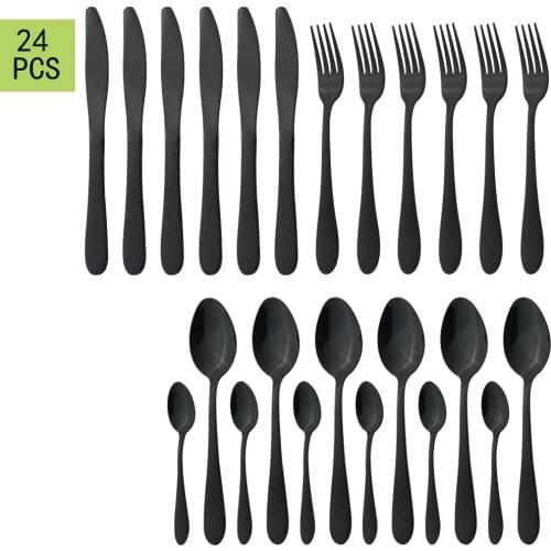 Dinnerware Mirror Black Cutlery Set Stainless Steel Flatware Set Knives Fork Coffee Dessert Spoons Kitchen Party Tableware Set