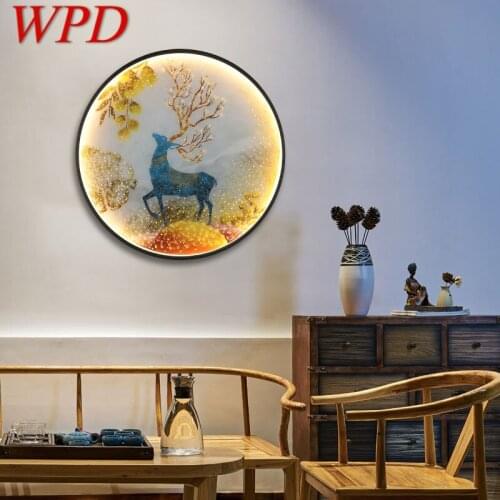 WPD LED Wall Lights Modern Sika Deer Figure Sconces Round Lamp Creative For Home Teahouse