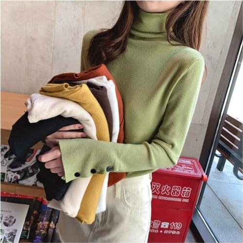 Yarn Autumn and Winter Korean Style Turtleneck Base Sweater Women Pullover Avocado Green Heap Collar Sweater