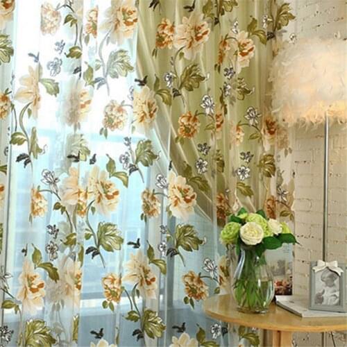Tulle Sheer Curtain Flower Pattern Valance Drape Polyester Window Panel Curtains Living Room Kitchen Sheer Curtain for Home