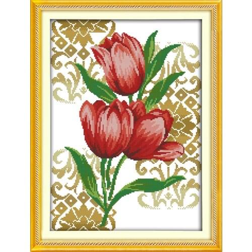 Tulips Printing pattern Cross Stitch Kits Chinese Embroidery Needlework DMC Counted Home Decor Cross-stitch set Beautiful gift